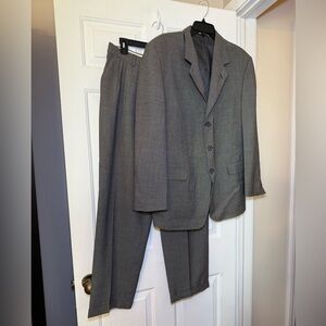 Uomo Ungaro Paris 100% Wool Mens Suit Jacket & Pants Sz 42R Microdot Black & Tan